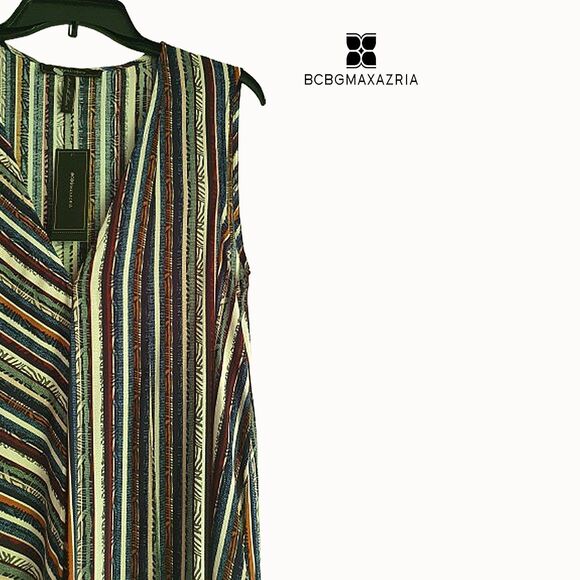 BCBGMAXARZRIA NEW TARA Stripe Cascading Ruffles Sleeveless Hi Lo Maxi Dress M - Picture 4 of 12